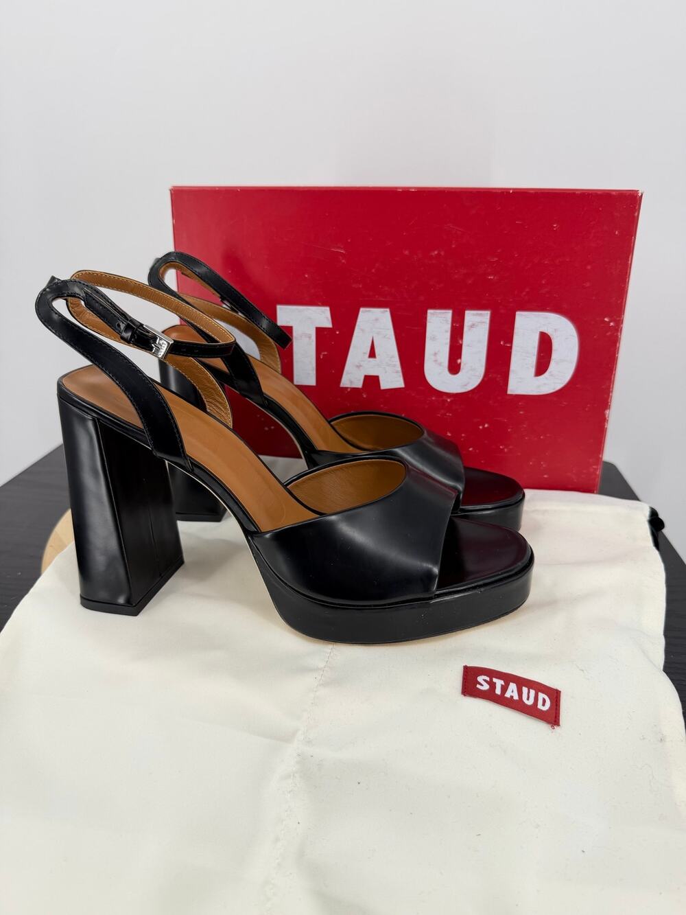 Staud Womens Solange Platform Shoes Size 40 Leather Sandals Heels Minimalist